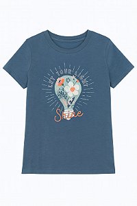 Camiseta Infantil Menina Oshkosh Manga Curta Azul Lâmpada Flores
