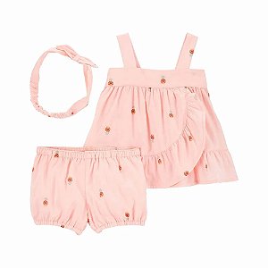 Conjunto Infantil Menina Baby B'gosh 3 Peças Bata e Laço Abacaxi
