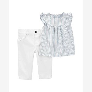 Conjunto Infantil Menina Carters 2 Peças Bata Listrada Calça Jeans Branca