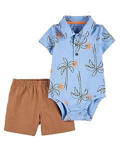 Conjunto Infantil Menino Carters 2 Peças Body Azul Coqueiro