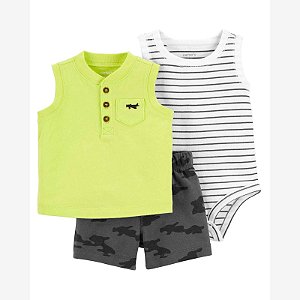 Conjunto Infantil Menino Carters 3 Peças Regata Neon Avião