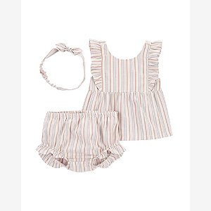 Conjunto Infantil Menina Carters 3 Peças Listrado Com Laço