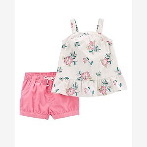 Conjunto Infantil Menina Carters 2 Peças Bata Floral Shorts Pink