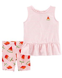 Conjunto Infantil Menina Carters 2 Peças Bata Listras Melancia