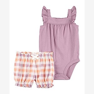 Conjunto Menina Carters 2 Peças Body Lilás Shorts Xadrez