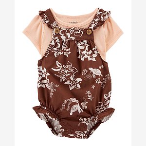 Conjunto Menina Carters 2 Peças Romper Marrom Com Camiseta