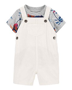 Conjunto Menino Carters 2 Peças Jardineira Branca Com Camiseta