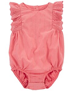 Romper Menina baby B'gosh Rosê Renda Listras Douradas