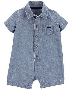 Romper Infantil Menino Carters Jeans Fake Bordado Carro