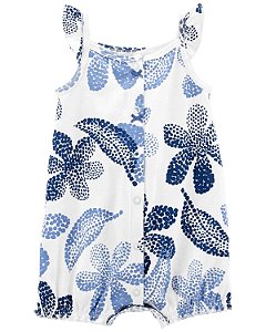 Romper Infantil Menina Carters Branco Alça Floral Azul