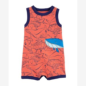 Romper Infantil Menino Carters Regata Laranja Baleia