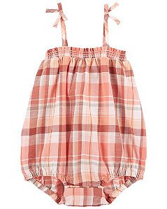Romper Infantil Menina Baby B'gosh Alça Xadrez Com Babado
