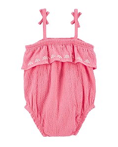 Romper Infantil Menina Carters Pink Com Alça e Bordado