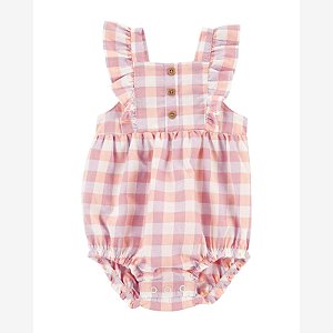 Romper Infantil Menina Carters Alça Babado Xadrez Botões