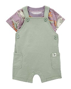 Jardineira Infantil Menino Carters Verde Com Camiseta Dinossauros