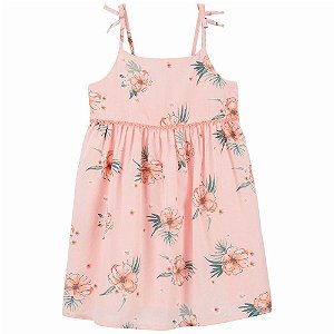 Vestido Infantil Menina Oshkosh Rosê Com Flores e Renda Neon