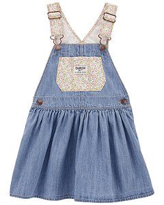Jardineira Vestido Jeans Menina Oshkosh Alça Flores Amarelas