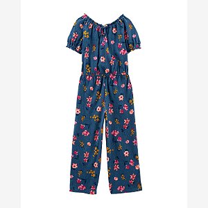 Macacão Infantil Menina Carters Azul Marinho Com Flores Manga Curta