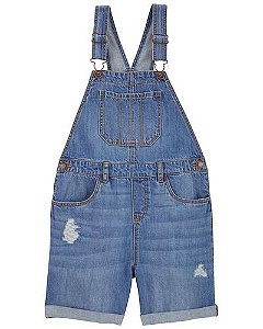 Jardineira Infantil Menina Oshkosh Jeans Com Barra Dobrada