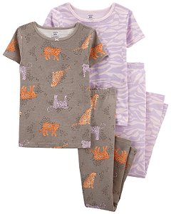 Pijama Infantil Menina 4 Peças Carter’s Leopardo e Lilás
