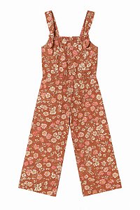 Macacão Infantil Menina Oshkosh Marrom Alça Flores