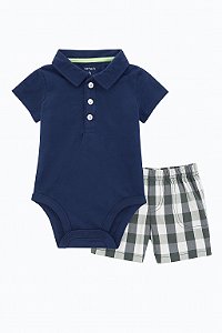 Conjunto Infantil Menino Carters Body Azul Marinho Bermuda Xadrez