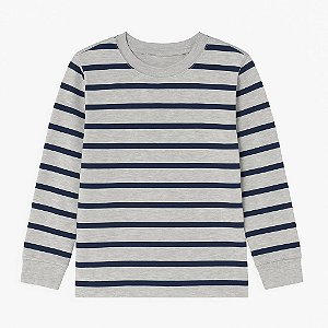 Camiseta Infantil Menino Carters Manga Longa Cinza Listrada