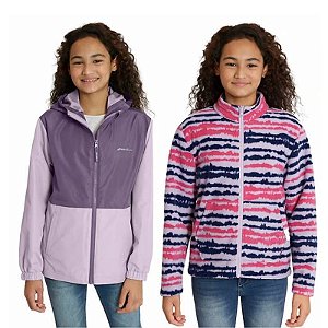 Jaqueta Infantil Menina Eddie Bauer Dupla Face Lilás e Listrada
