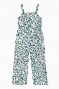 Macacão Infantil Menina Oshkosh Com Alça Verde Flores Botões