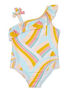 Maiô Infantil Menina Wonder Nation - Praia Listras Coloridas - Proteção Solar