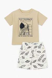 Pijama Infantil Menino 2 Peças Liam e James Bege Astronauta
