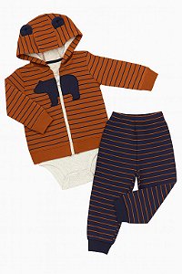Conjunto Infantil Menino Carters 3 Peças Jaqueta Marrom Urso