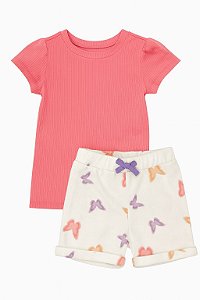 Conjunto Menina 2 Peças Pekkle Camiseta Laranja com Shorts Borboleta