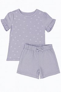 Conjunto Menina 2 Peças Pekkle Camiseta Lilás Borboleta Com Shorts