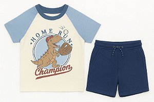 Conjunto Infantil Menino Carters 2 Peças Camiseta Dino Bermuda Azul