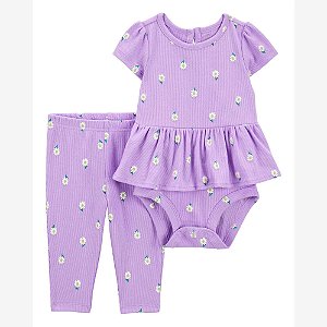 Conjunto Infantil Menina Carters 2 Peças Body Canelado Lilás Margarida