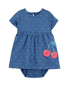 Romper Vestido Infantil Menina Carters Azul Cereja