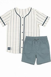 Conjunto Infantil Menino Camisa Estilo Beisebol Com Bermuda