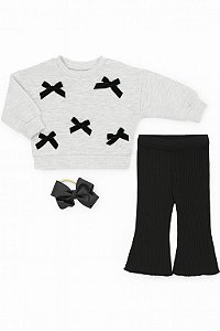 Conjunto Menina Badgley 2 Peças Moletinho Cinza Laço
