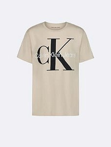 Camiseta Infantil Menino Calvin Klein Manga Curta Bege