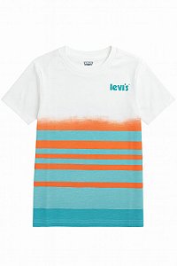 Camiseta Infantil Menino Levis Branca Com Listras Laranja e Verde