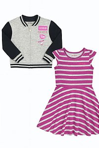 Conjunto Menina Guess Kids 2 Peças Vestido Pink Com Jaqueta