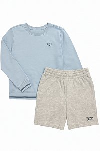 Conjunto Infantil Menino Reebok Moletom Azul e Bermuda Cinza