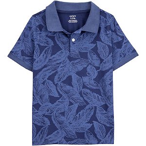 Camiseta Infantil Menino Carters Gola Polo Azul Folhas