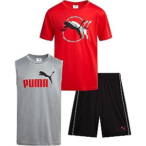 Conjunto Infantil Menino Puma 32 Peças Camiseta Vermelha Regata Cinza