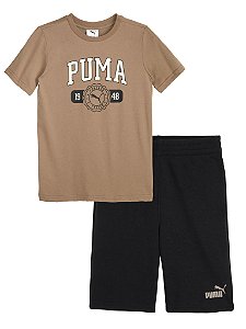 Conjunto Infantil Menino Puma 2 Peças Camiseta Marrom Bermuda Preta