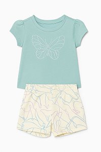 Conjunto Infantil Menina Puma 2 Peças Camiseta Verde Shorts Borboleta