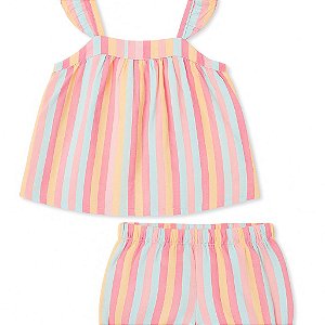 Conjunto Infantil Menina Okie Dokie 2 Peças Listrado Bata e Calcinha