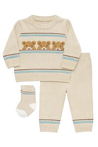 Conjunto Infantil Menino Little Lad 2 Peças Tricot Bege Urso