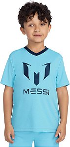 Camiseta Infantil Menino Messi Dry Fit Azul Claro Importada